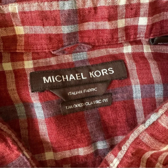 Michael Kors XXL Plaid Linen Shirt Long Sleeve Button Down Italian Fabric - Picture 4 of 8